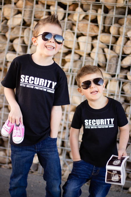 Customer photo from a review of Security: Little Sister Squad T-Shirt
