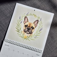 Wall Calendar 2026 "Dog with Leaf Crown" (French)
