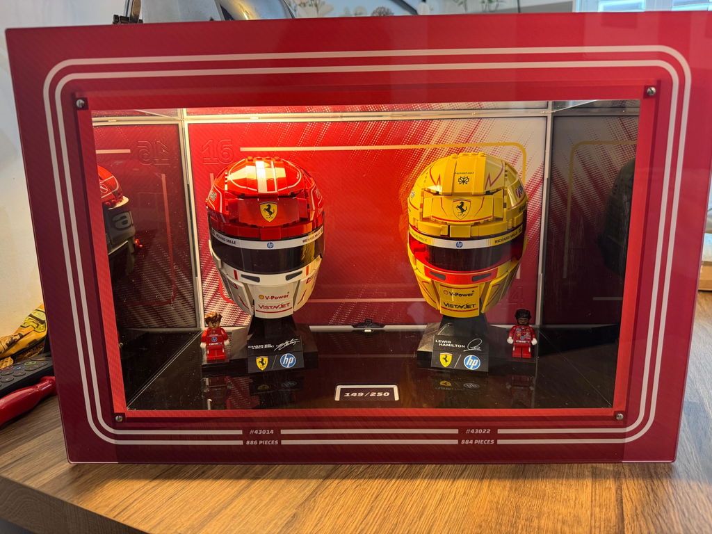 Limited Edition Display Case for LEGO® Editions: Scuderia Ferrari HP Lewis Hamilton (43022) & Charles Leclerc Helmets (43014)
