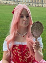 Pink Curtain Bangs Wavy Lace Front Synthetic Wig LF3347