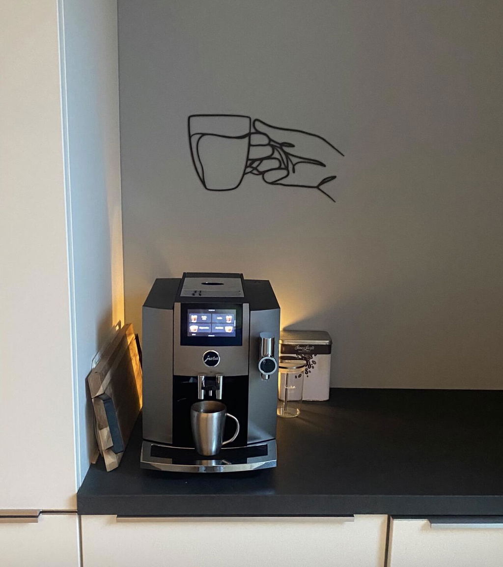 Houten wanddecoratie - Tekening koffie