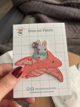 Bunny Mage Riding Dragon Embroidered Iron-On Patch