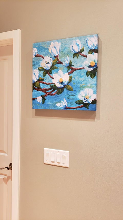 Magnolia Over Water Canvas Print