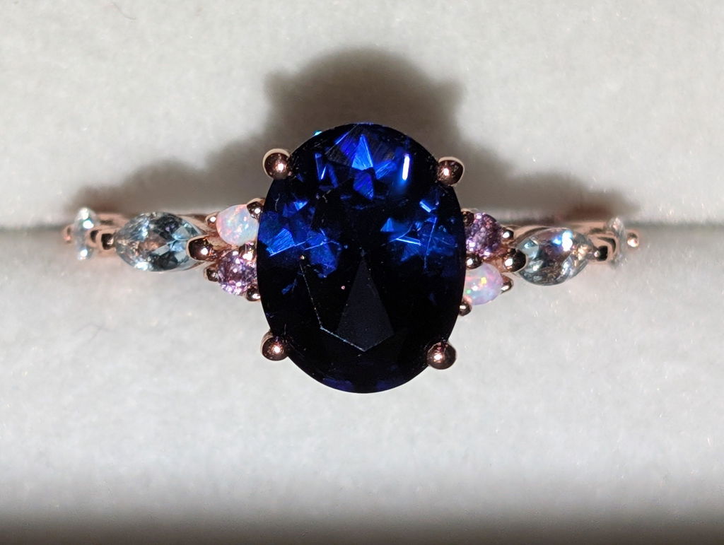 2ct oval cut blue sapphire engagement ring white gold opal diamond wedding ring women September birthstone ring women jewelry