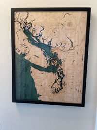 Customer photo from Melissa C.'s review of Salish Sea, Washington 3-D Nautical Wood Chart, Large, 24.5" x 31"