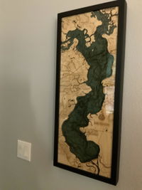 Customer photo from Lori B.'s review of Lake Houston, Texas 3-D Nautical Wood Chart, Medium, 13.5" x 31"