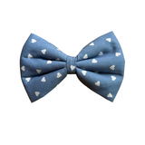 Baby Blue Dog Collar Bow Tie with Red Hearts