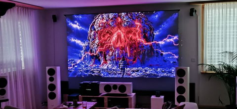WUPRO CINEMA-LEVEL Smart Enhanced Gain Motorized Tension Floor Rising Screen For Long Throw projector