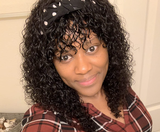 Papayahair Headband Wigs with Bangs Bob Curly Human Hair Wig for Black Girls