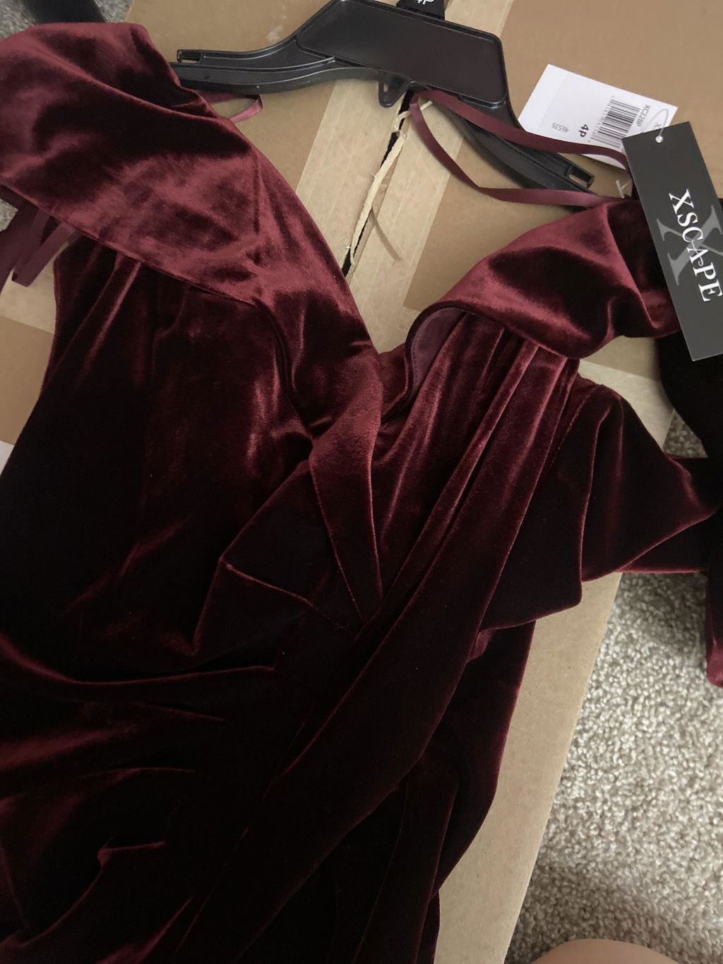 Petite "Charmaine" Long Off the Shoulder Velvet Gown
