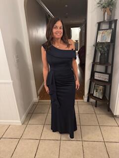 Petite "Valerie" Techno Scuba Off the Shoulder Ruffle Dress