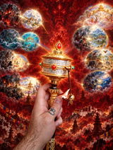 Brass Wrathful Guru Rinpoche Dorje Drolo Prayer Wheel