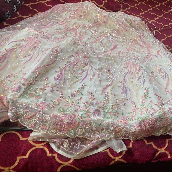 Superior White Thread Work Net Sangeet Wear Lehenga With Blouse