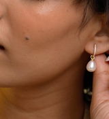 Diamond Pearl Huggie Hoop Earrings